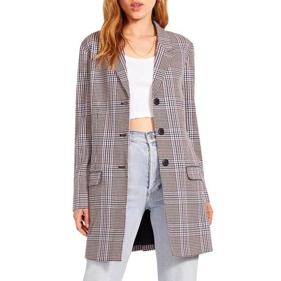 NWOT STEVE MADDEN Bb Dakota Prep Cool Plaid Longline Blazer Sz M - Picture 1 of 6